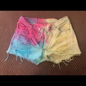 Tie dye jean shorts